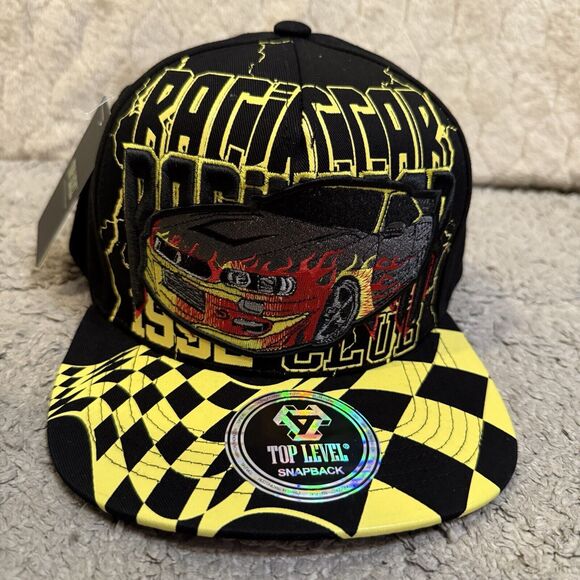 NWT Top Level Racing Car 1992 Flames Graphic Print Snap Back Hat‎ One Size - Picture 1 of 16